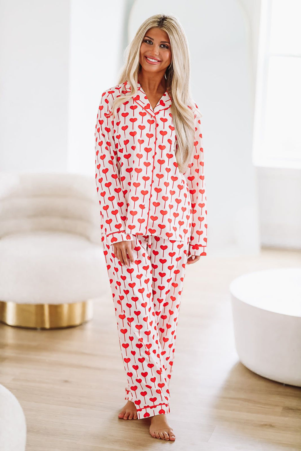 HAZEL & OLIVE Heart Dreams Pajama Pants - White and Red