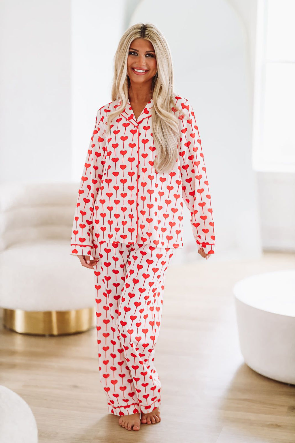 HAZEL & OLIVE Heart Dreams Pajama Top - White and Red