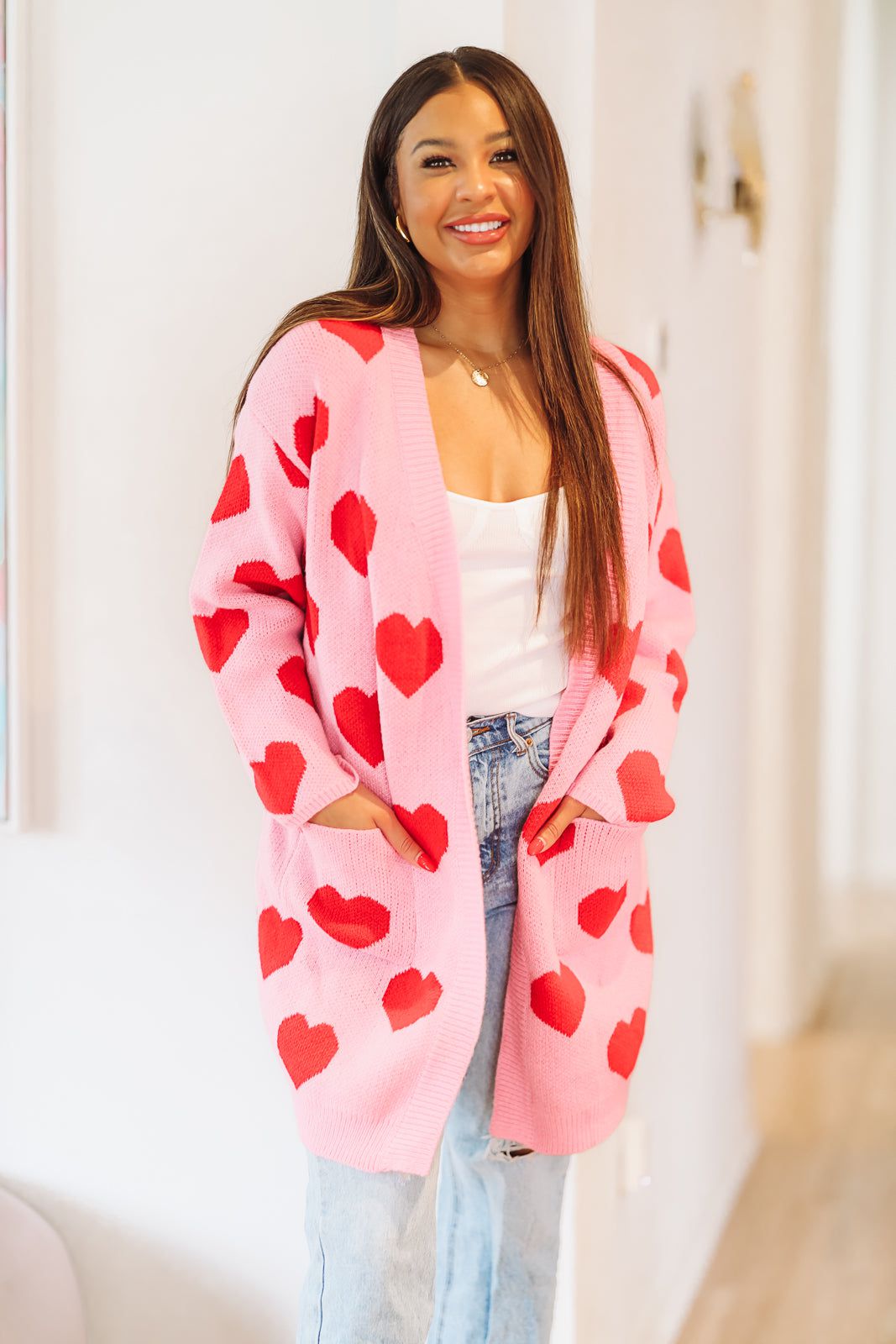 Heart on Your Sleeve Cardigan - Pink and Red-HAZEL & OLIVE-Small-