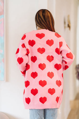 HAZEL & OLIVE Heart on Your Sleeve Cardigan - Pink and Red