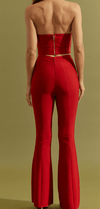 HAZEL & OLIVE Hearts Designer Crop Top and Flare Pant Set - Red
