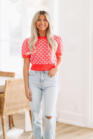HAZEL & OLIVE Hearts Desire Crop Sweater - Red and Pink
