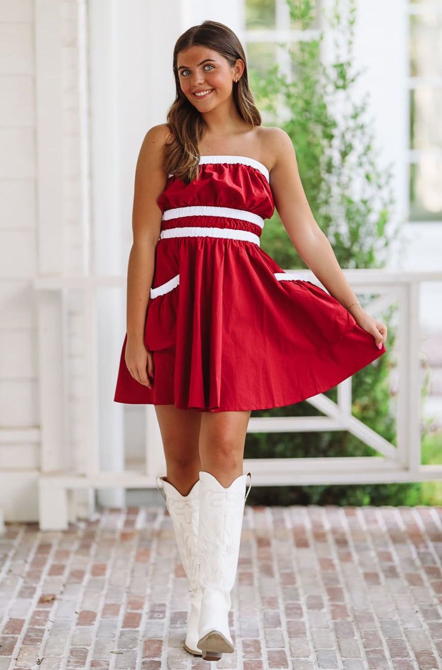 Here I Am Mini Dress - Crimson Red-HAZEL & OLIVE-Small-