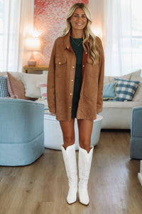 Hazel & Olive HF25A870 Autumn Cider Button Down Shacket - Camel