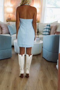 Amped Checkered Mini Dress - Blue and White-Hazel & Olive HF25C701-Small-