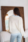 HAZEL & OLIVE Hit the Slopes Embroidered Knit Sweater - Cream and Baby Blue