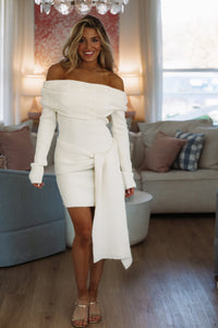 Hazel & Olive HN3566D All Or Nothing Sweater Mini Dress - Ivory