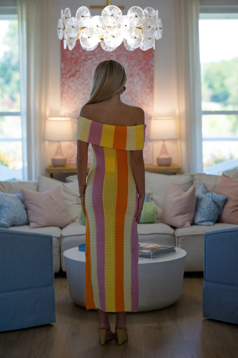 citrus midi dress Sara Citrus Striped Midi Dress Striped / Large / Polyester