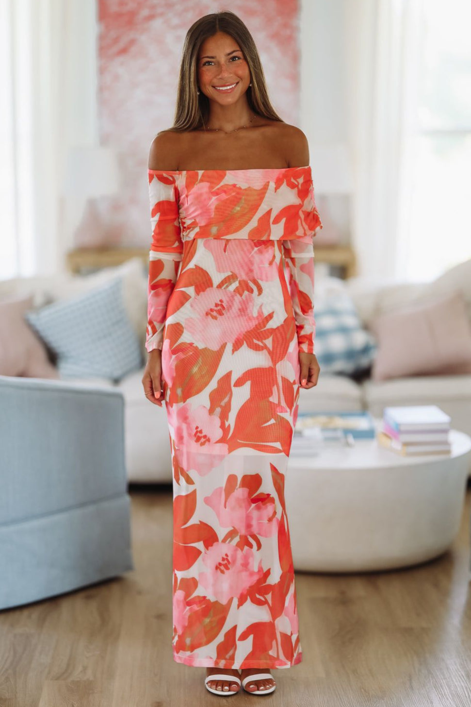 Crown Imperial Maxi Dress - Pink and Orange, Small | Hazel and Olive