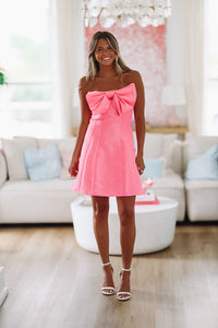 HoCo Queen Bow Mini Dress - Pink-HAZEL & OLIVE-Small-