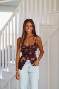 Hot Java Floral Vest Top - Brown-HAZEL & OLIVE-Small-