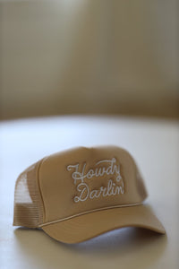 Howdy Darlin' Embroidered Trucker Hat - Beige-HAZEL & OLIVE-