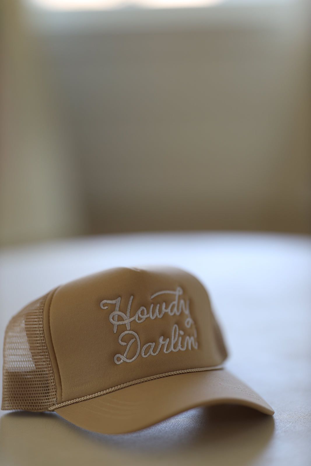 Howdy Darlin' Embroidered Trucker Hat - Beige-HAZEL & OLIVE-