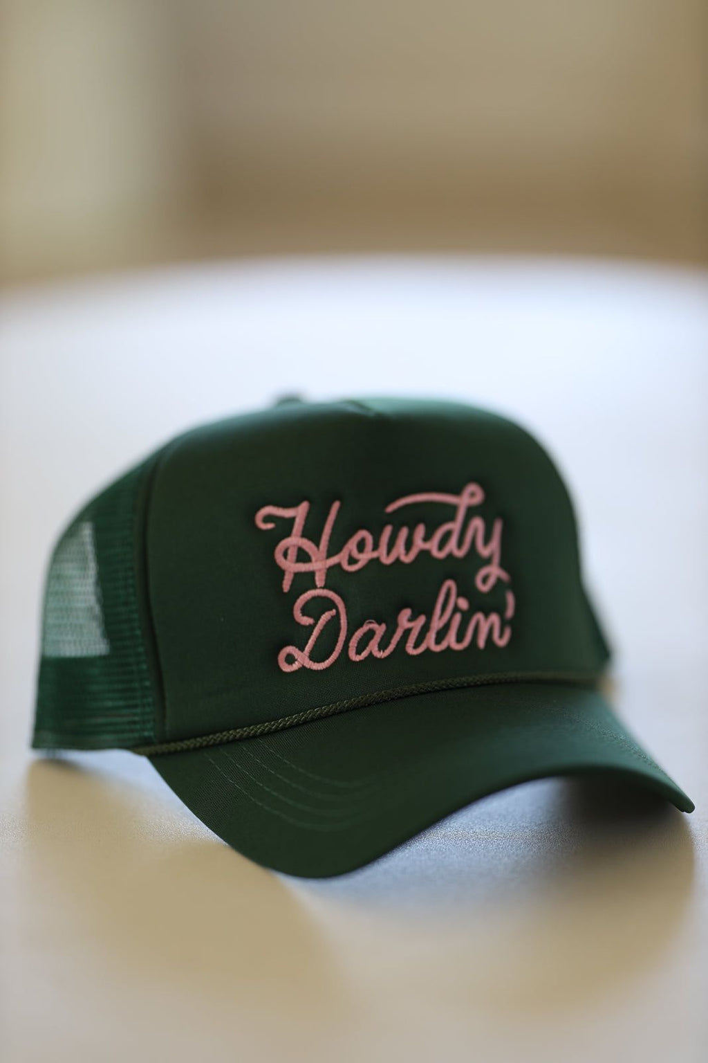 HAZEL & OLIVE Howdy Darlin' Embroidered Trucker Hat -  Green