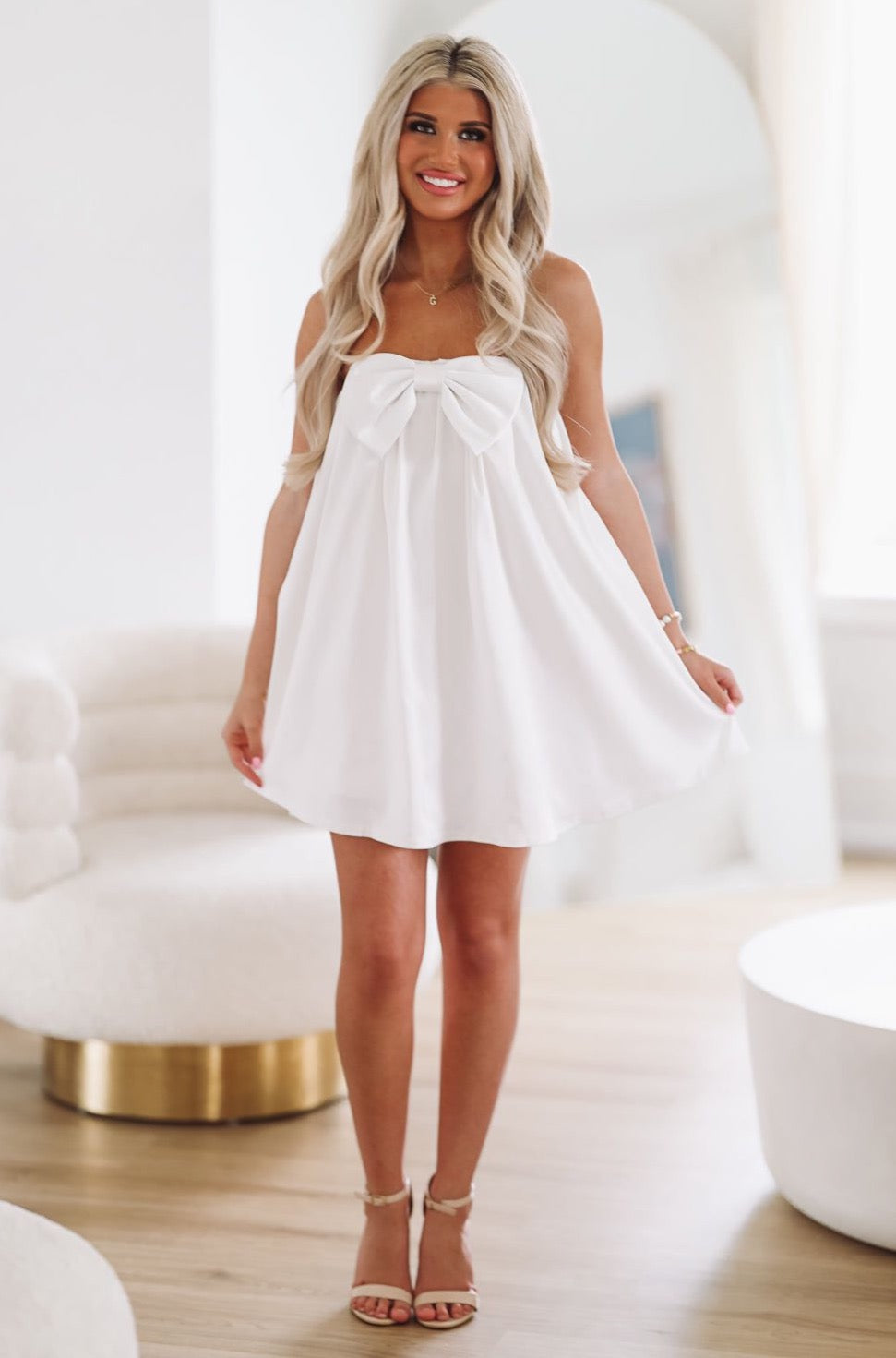 HAZEL & OLIVE I Said Yes Bow Mini Dress - White