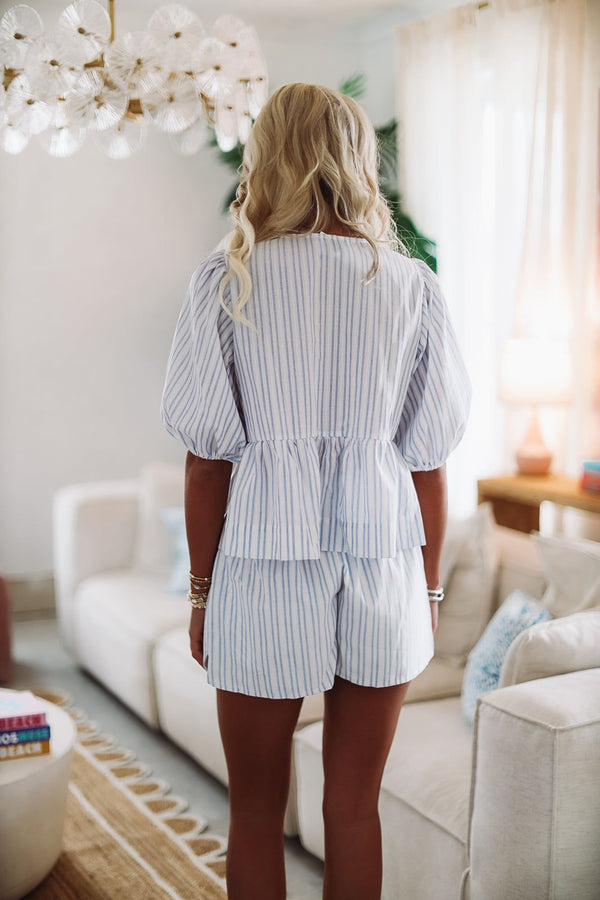 I Smell Sunshine Top and Short Set - Blue-HAZEL & OLIVE MST8199-Small-