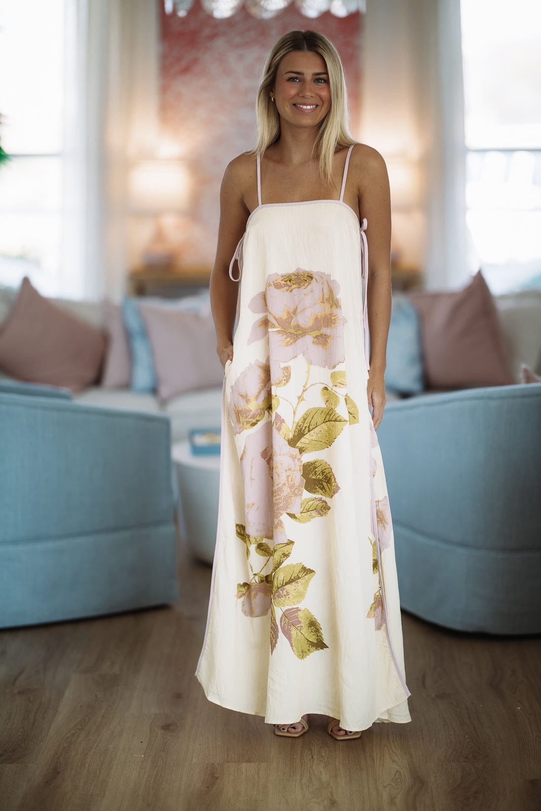 Hazel & Olive ID35152 Lasting Embrace Maxi Dress - Butter Yellow, Lavender and Green