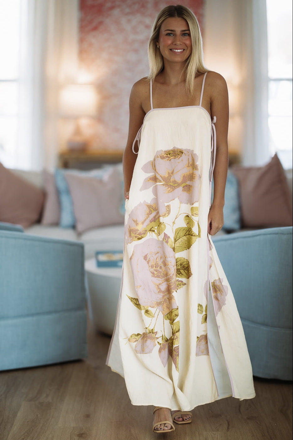 Lasting Embrace Maxi Dress - Butter Yellow, Lavender and Green - Small Lasting Embrace Maxi Dress - Butter Yellow, Lavender and Green - Small