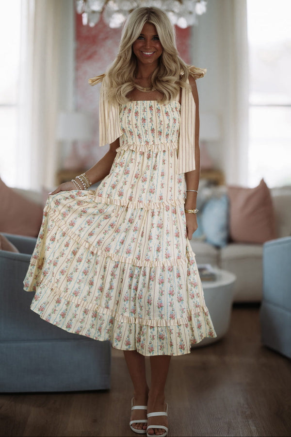 Hazel & Olive ID39991/02 1000 Pretty Words Maxi Dress - Light Yellow and Pink