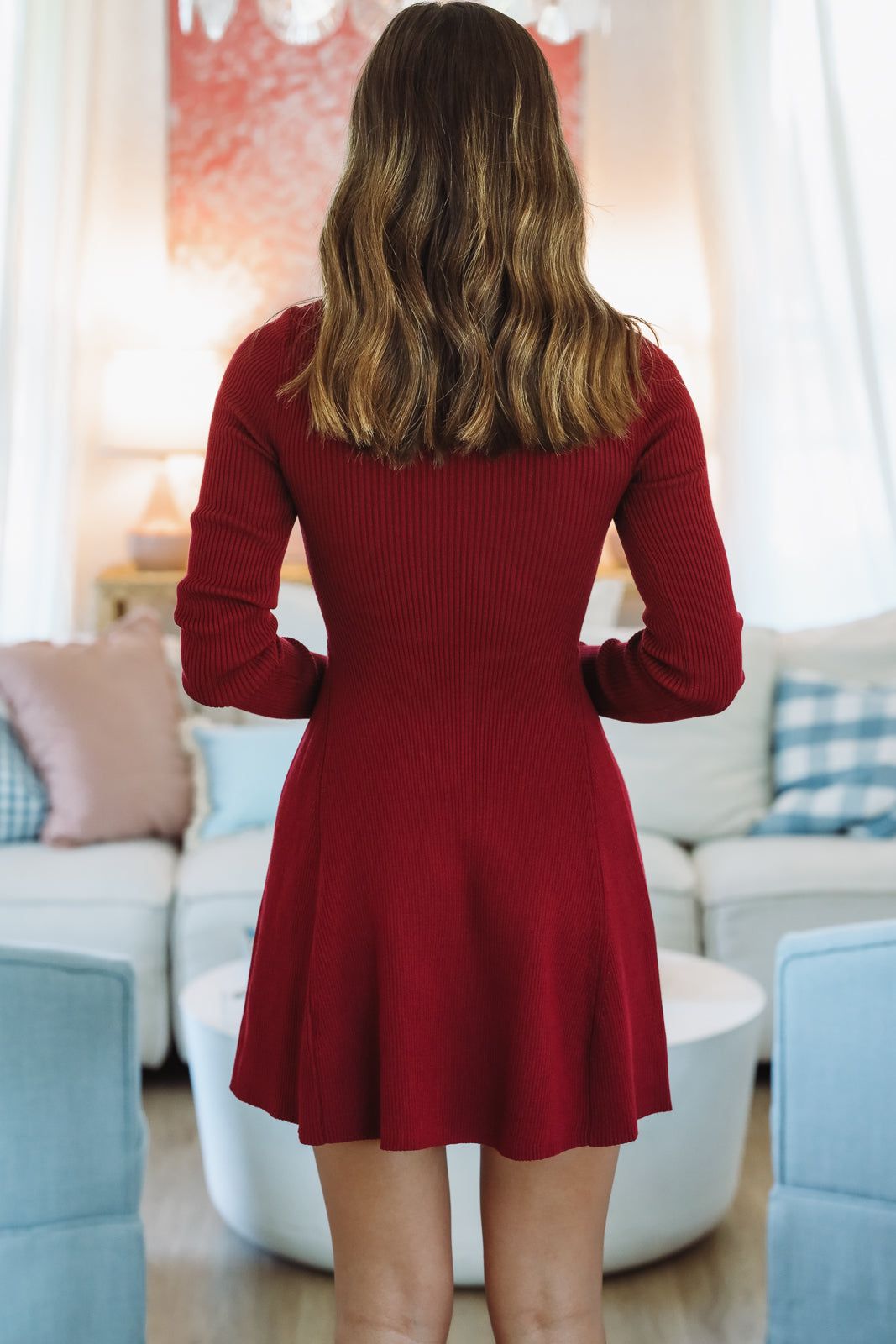 HAZEL & OLIVE ID5527 Cozy In Knit Sweater Mini Dress - Burgundy