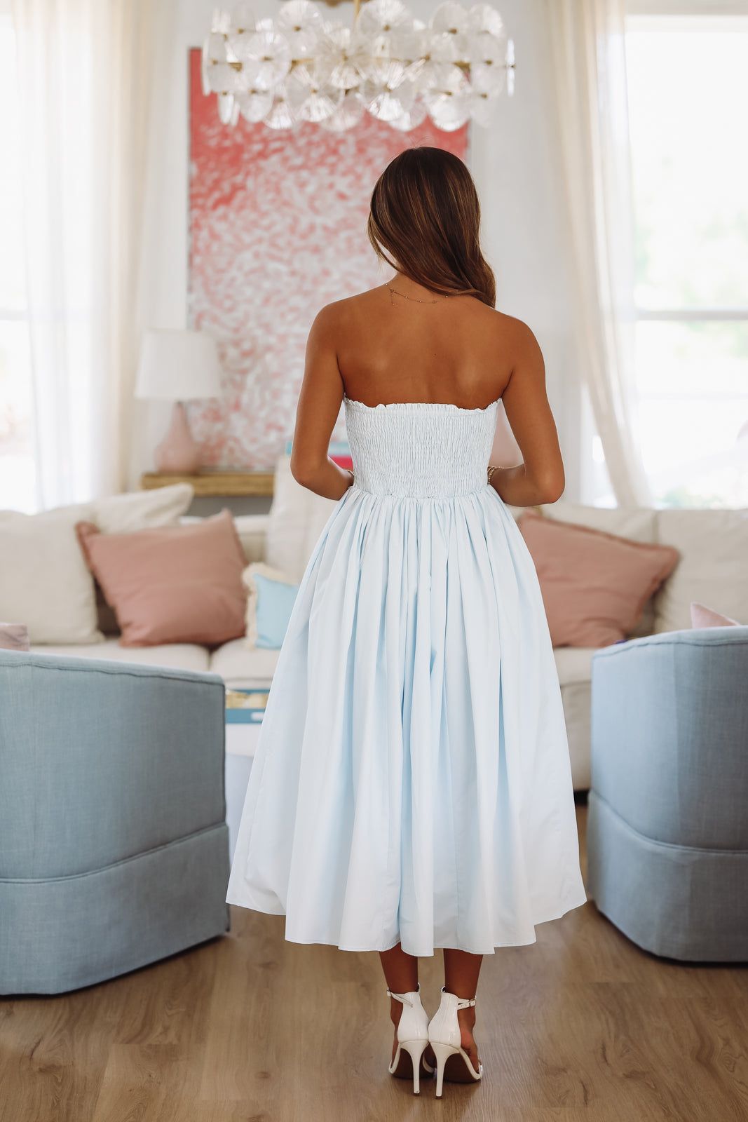 Coastal Sunrise Midi Dress - Light Blue - Small Coastal Sunrise Midi Dress - Light Blue - Small