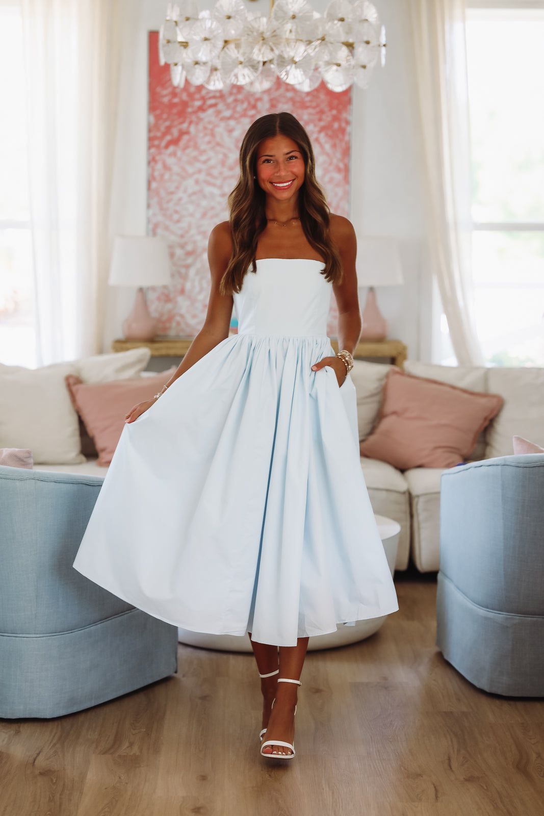 Coastal Sunrise Midi Dress - Light Blue - Small Coastal Sunrise Midi Dress - Light Blue - Small