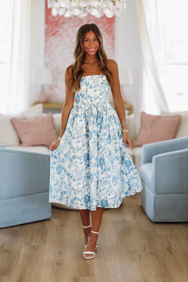 Woodland Summer Midi Dress - Blue-HAZEL & OLIVE ID8114-Small-