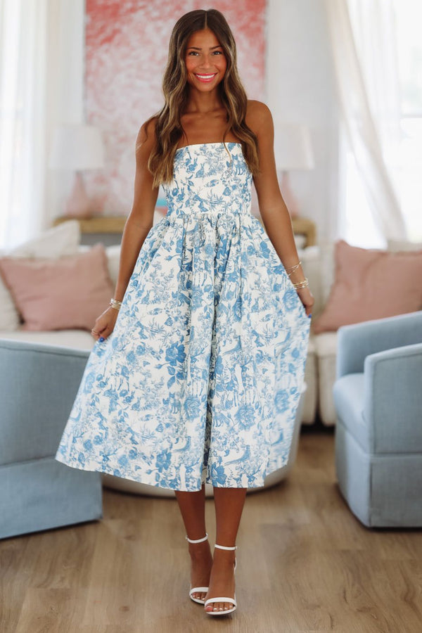 Woodland Summer Midi Dress - Blue-HAZEL & OLIVE ID8114-Small-