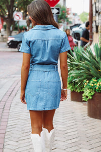 HAZEL & OLIVE ID85017 I Love Country Denim Mini Dress - Medium Wash