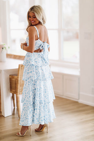 HAZEL & OLIVE In A Romance Maxi Dress - Blue and White
