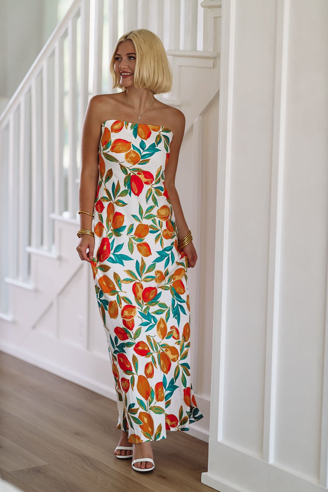 In the Grove Maxi Dress - White, Orange and Green-HAZEL & OLIVE-Small-