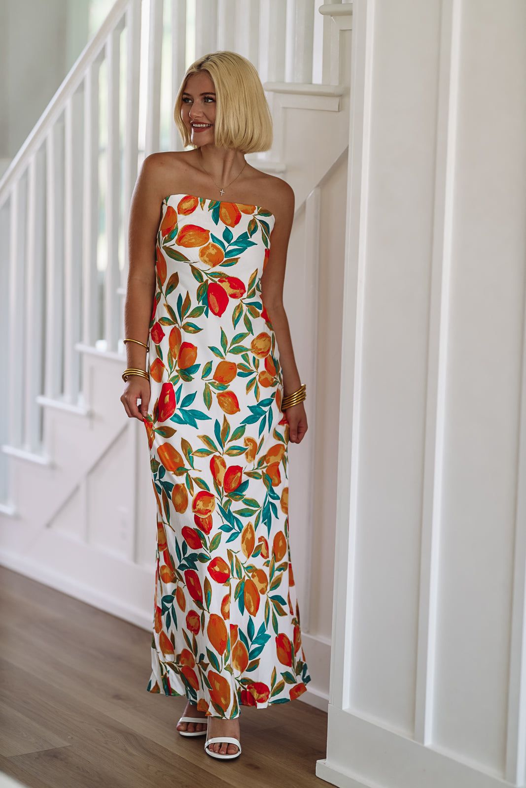 In the Grove Maxi Dress - White, Orange and Green-HAZEL & OLIVE-Small-