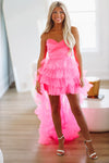HAZEL & OLIVE In The Moment High Low Tulle Dress - Hot Pink