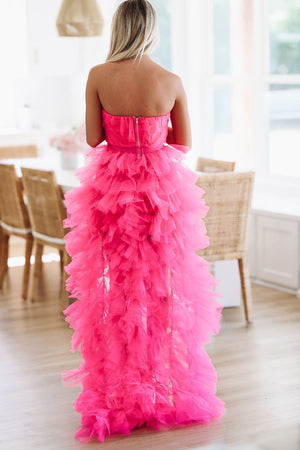 HAZEL & OLIVE In The Moment High Low Tulle Dress - Magenta Pink