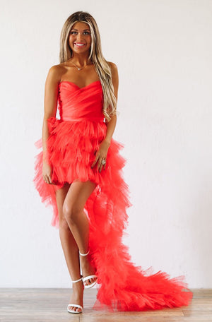 HAZEL & OLIVE In The Moment High Low Tulle Dress - Red