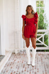 In the Stands Romper - Crimson Red-HAZEL & OLIVE-Small-