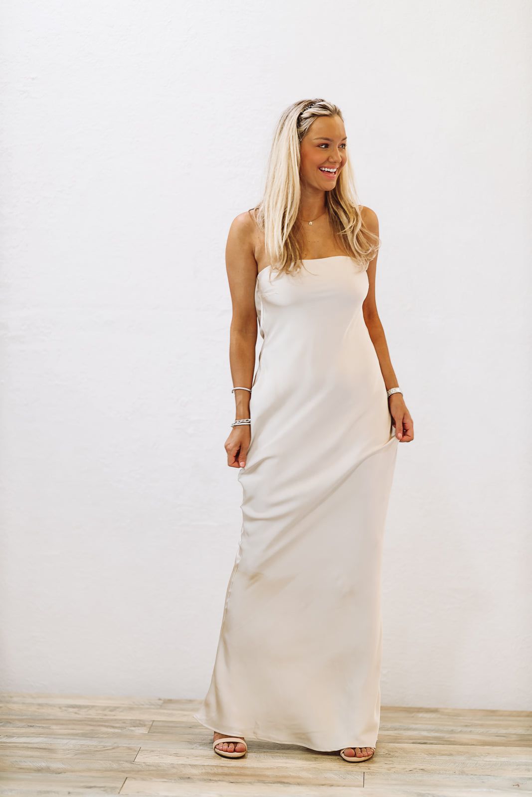 Infinite Satin Maxi Dress - Champagne-HAZEL & OLIVE-XS-