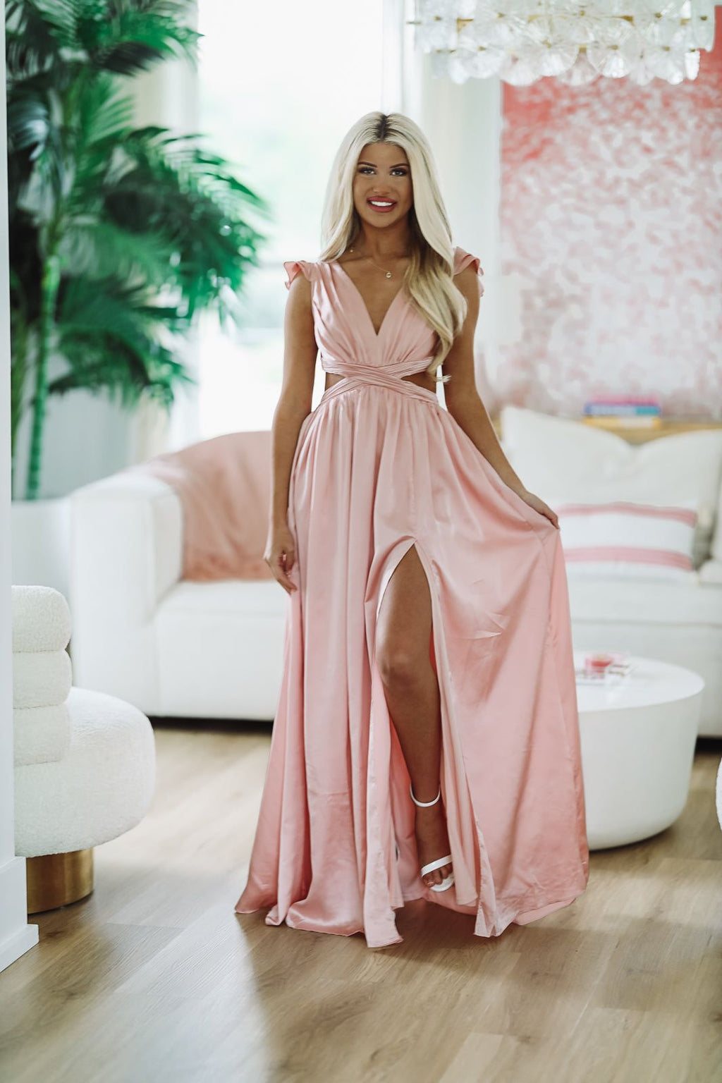 HAZEL & OLIVE Into the Bliss Maxi Gown Dress - Blush