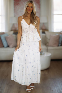 Hazel & Olive IPA3942S Nautical Nights Maxi Skirt - Off White and Blue