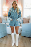 Hazel & Olive IR2303 Saddle Stitch Denim  Romper - Denim