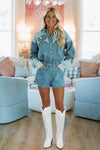 Hazel & Olive IR2303 Saddle Stitch Denim  Romper - Denim