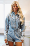 Hazel & Olive IR2303 Saddle Stitch Denim  Romper - Denim