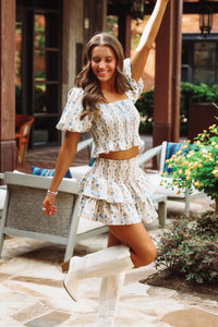 Hazel & Olive IS300118/01 Dearest Ones Mini Skirt - Taupe and Blue