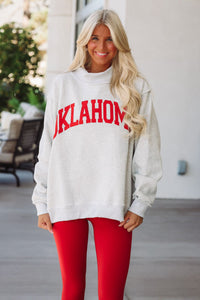 Hazel & Olive IT2594/OKLAHOMA OK With Me Reversable Sweatshirt - Heather Grey