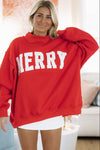 Hazel & Olive IT2594E Embroidered Merry Sweatshirt - Red