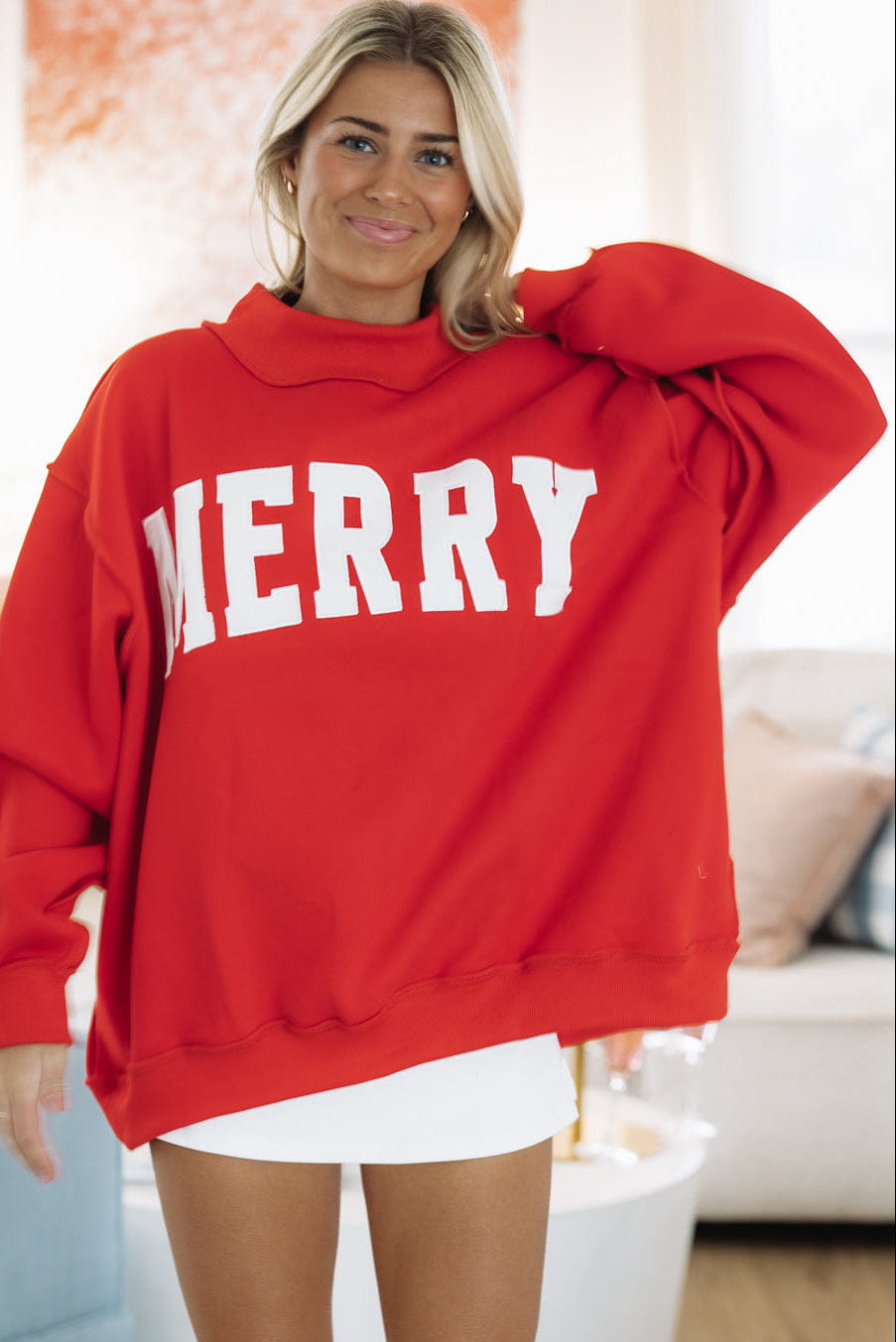 Hazel & Olive IT2594E Embroidered Merry Sweatshirt - Red