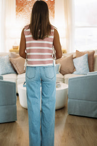 HAZEL & OLIVE IT3515/06 Pretty Edgy Vest Top - Pink and Cream