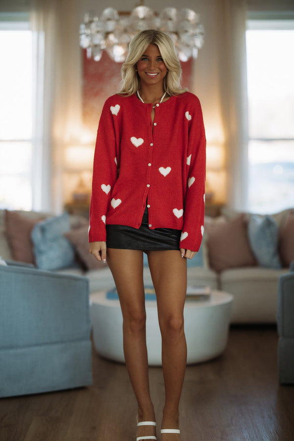 Hazel & Olive IWJ5904/1 Morning Hearts Cardigan - Red and White