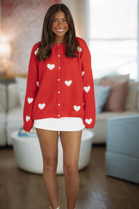 Hazel & Olive IWJ5904/1 Morning Hearts Cardigan - Red and White