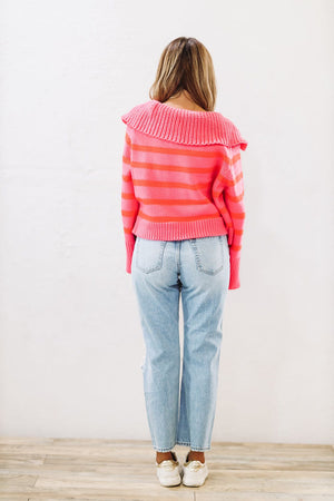 HAZEL & OLIVE Jackie Chunky Knit Sweater - Pink and Orange